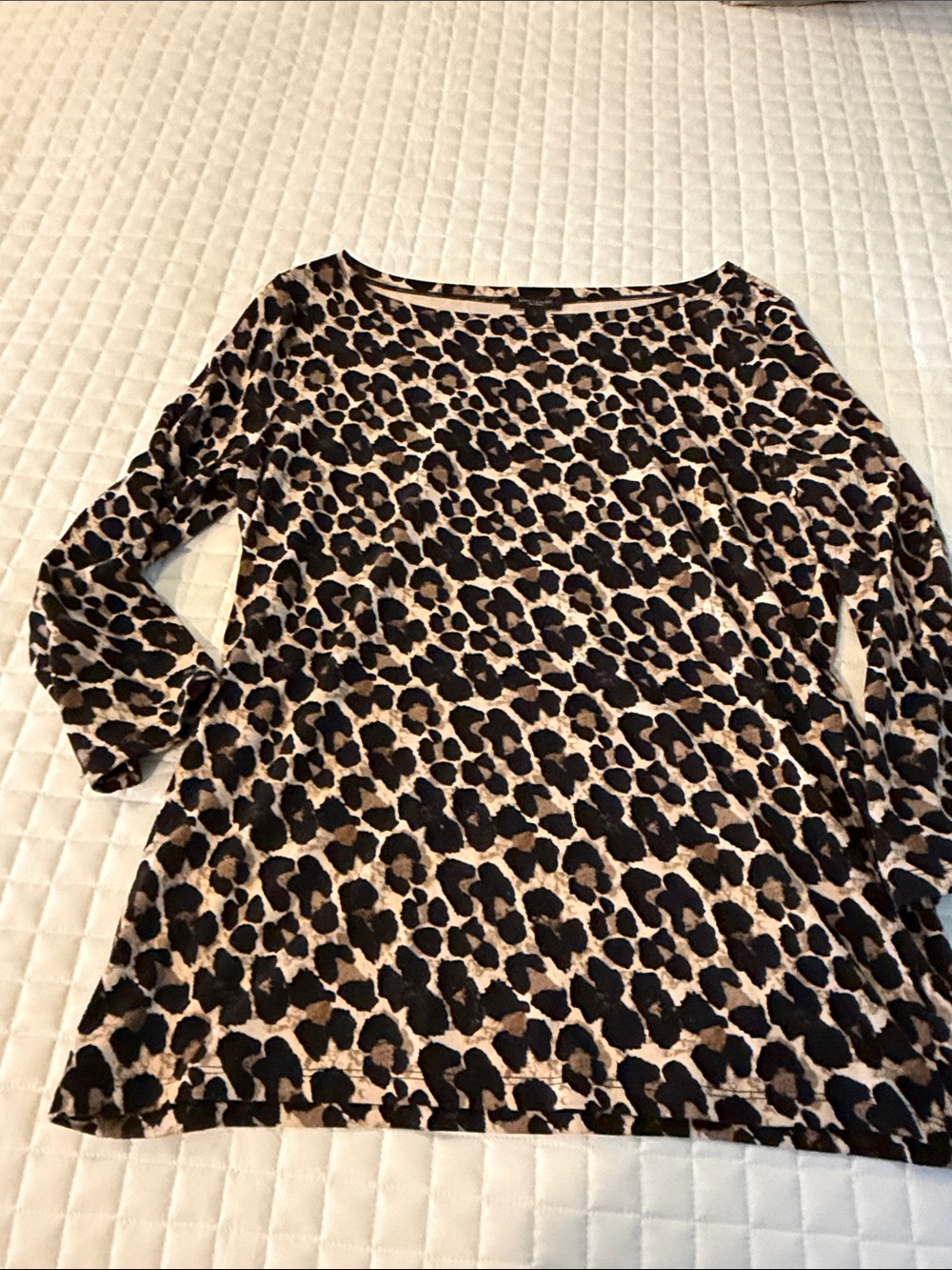 Ann Taylor Beige and Black Leopard Print Boatneck Tunic